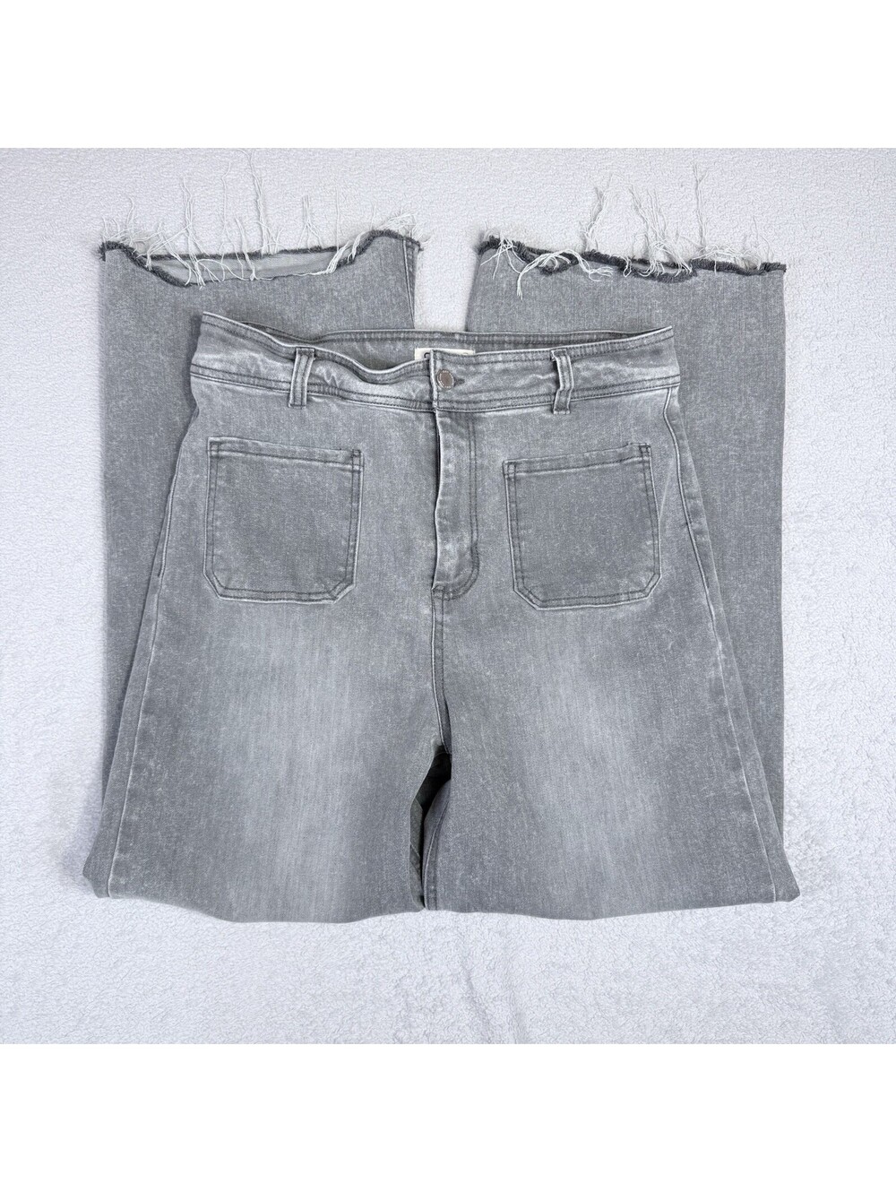 OAT Jeans Women's 12/31 Gray Wide Leg Fray Denim Cotton Polyester Blend